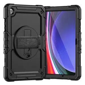 Silicone Hard Case For Samsung Galaxy Tab A9 Plus 11 Inch X210 X215 2023 Shoulder Strap Rotating Stand Built In Screen Protector