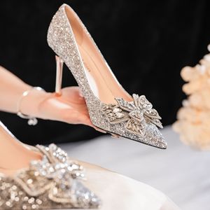 Escarpins de mariée à paillettes et strass, bout pointu, talon aiguille, chaussures de mariage, chaussures de soirée formelles - Product Image 3
