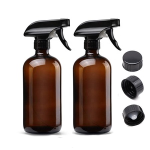 16 OZ 500ML Nachfüllbare Sprüh flasche aus bernstein farbenem Glas Glasflasche aus ätherischem Öl mit schwarzem Trigger-Sprüh deckel