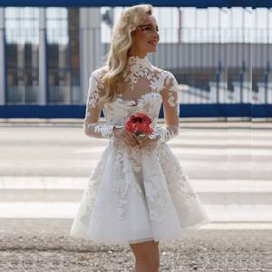 <span class=keywords><strong>Vestido</strong></span> de Novia <span class=keywords><strong>Corto</strong></span> de Fábrica China en Encaje Blanco Tallas Grandes para Mujer - Product Image 2