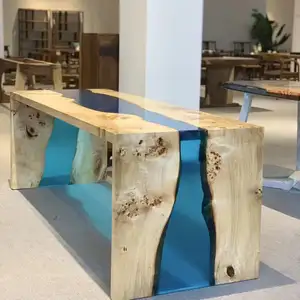 Современная мебель на заказ прозрачный синий речной твердый деревянный остров барная консоль компьютерный обеденный стол из эпоксидной смолы офисный стол