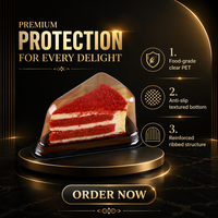 Boîte à gâteau triangulaire en plastique transparent, jetable, pour portion individuelle, base dorée et noire, emballage pour pâtisserie