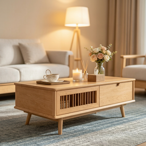 Table basse moderne en bois massif avec tiroir de rangement, meubles de salon de style mid-century - Product Image 1