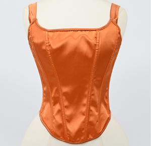 Top Corsé de Satén Elegante para Mujer, Top Corto Brillante de Seda con Cuello Cuadrado, Bustier Sexy para Fiesta Nocturna y Club, con Tirantes Anchos y Diseño de Espina de Pescado - Product Image 4