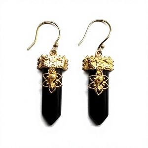Boucles d'oreilles indiennes Ganesh déclaration haute qualité noir Onyx laiton boucles d'oreilles bijoux uniques ou personnalisés pièces faites à la main grossiste - Product Image 2