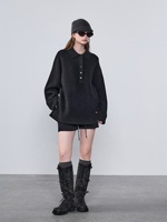 Pull en cachemire pur à 100% pour femme, col rabattu surdimensionné, boutonné, lourd, chaud, doux, tricoté pour l'hiver