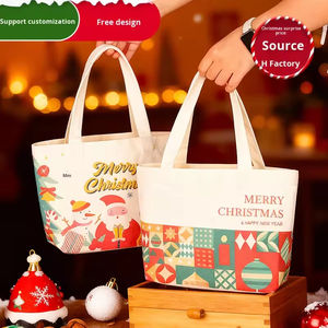 Sac cadeau de Noël, petit sac fourre-tout, sac en toile pour la veille de Noël, sac à motifs géométriques pour la maternelle, sac écologique réutilisable pliable - Product Image 2