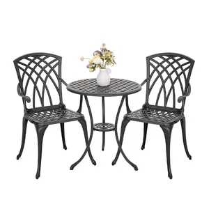 YASN 3 Piece Outdoor Bistro Table Set Cast Aluminum Bistro Table And Chairs Set with Umbrella Hole