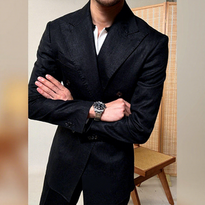 Completo <span class=keywords><strong>da</strong></span> <span class=keywords><strong>Uomo</strong></span> Estivo <span class=keywords><strong>in</strong></span> <span class=keywords><strong>Lino</strong></span> 100% Italiano, Sottile, Doppiopetto, con Colletto a Revers, Stile Napoli - Product Image 4