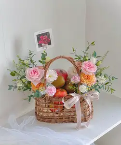 JY Cesta de frutas e flores mistas cesta de vime para piquenique em tecido de páscoa vazia com alças para presentes cesta de frutas e flores