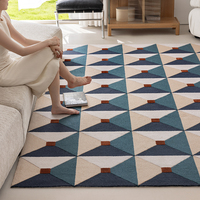 Tapis décoratif moderne en acrylique géométrique beige marine à motifs rectangulaires, tissé à la main, pour salon, villa, intérieur personnalisé