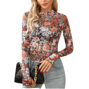 Hesayep Women's Stylish Printed Wholesale Fashion <b>Stand</b> Collar Floral Leopard Casual Summer Long Sleeve Elegant Blouses - Product Image 4