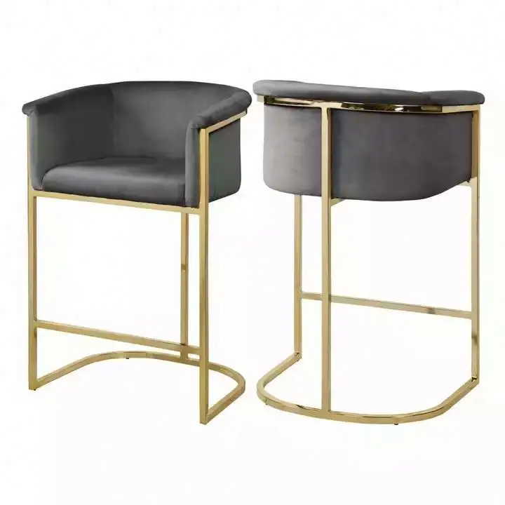 Luxusmoderne Vintage-Design-Selbststoff-Industriemöbel Armlehne Gold Metallbein hoher Barhocker Stuhl für Bar Heim Kaffee