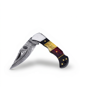 Cuchillo Plegable Hecho a Mano de Acero al Carbono de Grado Industrial con Hoja Recta de Punta Caída, Mango de Madera, Empuñadura de Acero, Multifuncional, EDC, OEM - Product Image 1