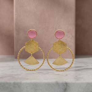 Boucles d'oreilles clous en laiton faites à la main avec pierres précieuses, plaquées rhodium, unisexe, style ethnique bohème - Product Image 2