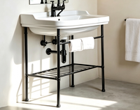 Meuble de salle de bain personnalisé avec pieds de console, base noire, cadre robuste et support de comptoir sur pied