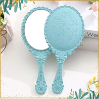 Miroir de maquillage de poche rétro en dentelle européenne, petit cadre ovale en PVC à motif HD, miroir cosmétique de poche personnalisé