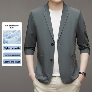 Blazer d'été pour hommes, veste de costume extensible anti-plis à deux boutons, style sport coréen, séchage rapide, hauts décontractés pour affaires - Product Image 3