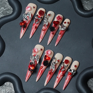 Uñas acrílicas artísticas hechas a mano de alta gama al por mayor, uñas postizas de cobertura completa en forma de lágrima, diseño de diamantes de imitación en degradado, personalizables - Product Image 2