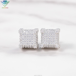 Boucles d'oreilles Hip Hop en argent sterling 925, forme carrée, moissanite ronde VVS, serties de pierres, pour collections de bijoux fins - Product Image 1