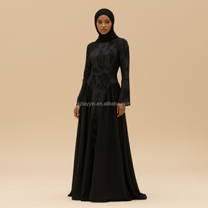 Gaun Panjang Warna Solid Vintage untuk Wanita Muslim, Busana Musim Semi Gugur dengan Kelim Berlipit, Abaya Kasual Lengan Panjang Terbuat dari Linen Modal - Product Image 2