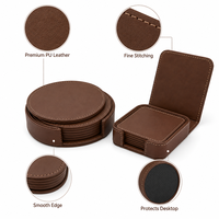 Ensemble de sous-verres en cuir PU avec logo personnalisé, sous-verres ronds et carrés avec support pour table basse, bureau, coffrets cadeaux d'entreprise