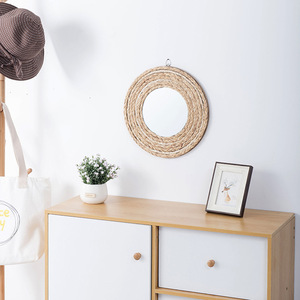 Creative Straw Rope Decorative <b>Mirror</b> Round Wall <b>Hanging</b> <b>Mirror</b> For Living Room Hotel Guesthouse Makeup Background Use - Product Image 1