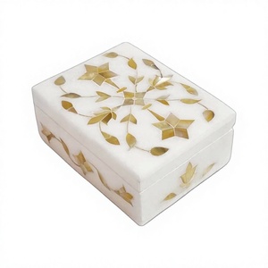 Coffrets Cadeaux De Mariage Arabe Beau Design Floral Or Marbre Incrustation Jaune Vadrouille Perle Incrustation Pierres Précieuses Boîtes À Bijoux Élégantes - Product Image 1