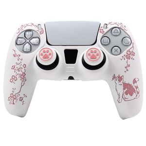 Coque en silicone motif chat et fleurs de cerisier avec capuchons de joysticks pour manette <span class=keywords><strong>PlayStation</strong></span> 5, impression par transfert d'eau - Product Image 2