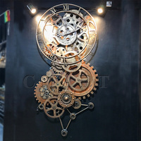 Sculpture murale 3D personnalisée en métal, grande horloge mécanique rétro à engrenages, pour mur de fond, plafond de bar, art métallique fait main