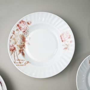 Assiette à soupe blanche avec un magnifique motif floral, service de table 18 pièces, assiette ronde en verre opale - Product Image 3