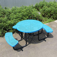 Mesa de pícnic redonda de metal para discapacitados comercial al aire libre con Banco Muebles de Jardín mesa de comedor de acero mesa de centro de patio exterior