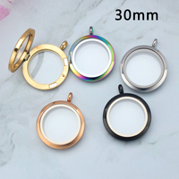 Pendentif Médaillon Flottant en Verre 30mm avec Fermeture Magnétique en Acier Inoxydable / Fermeture à Torsion, Bijou Médaillon Souvenir
