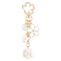 Porte-clés Initial en Émail Motif Sakura, Breloque Pompon, Pendentif de Sac à Fermoir Trèfle pour Femme