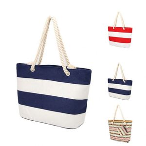 Large Cotton Canvas Zipper <b>Tote</b> Handbag for Women Dual Handle Summer Beach Shopping Bag - Product Image 1