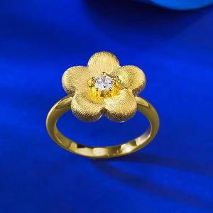 Nouvelle <span class=keywords><strong>bague</strong></span> en argent plaqué or S925, méthode chinoise ancienne, petite fleur brossée, bijoux de mariage - Product Image 4