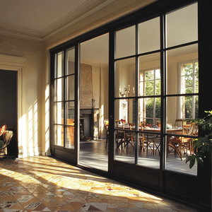 <span class=keywords><strong>Porte</strong></span> coulissante en verre rétro française à deux rails en alliage d'aluminium <span class=keywords><strong>Rail</strong></span> de suspension à trois maillons pour cloison de salon de cuisine - Product Image 6