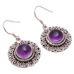 Vente en gros de boucles d'oreilles en argent sterling 925 forme ronde améthyste naturelle bijoux fins faits à la main pour les filles pour mariage ou cadeau - Product Image 1