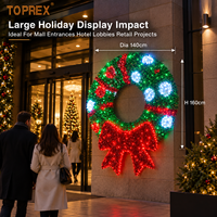 Guirlande de Noël géante TOPREX 140 cm 3D avec nœud rouge, étanche IP65, illuminée par LED, pour la décoration de portes et murs de villas – Expert