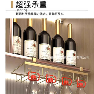 ชั้นวางแก้วไวน์ทองแดงทรงสี่เหลี่ยมแบบแขวนกลับหัว ที่วางแก้วแบบมีก้าน สำหรับงานปาร์ตี้ เหล็กดัด สไตล์จีนใหม่ - Product Image 5