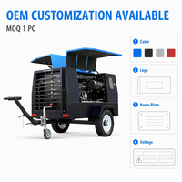 Compresseur d'air à vis diesel portable mobile 5m³/min 7 bars 185cfm pour forage de puits
