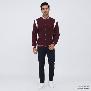 College Letterman Winter Varsity Jacket for Men 100% Cotton Custom High Street Style Front Logo Stand Collar Covered Button - Product Image 1