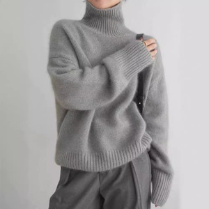Pull en tricot à col haut et coupe ample, couleur unie, col roulé, vêtements d'automne et d'hiver pour femmes, SMLXLXXL - Product Image 2