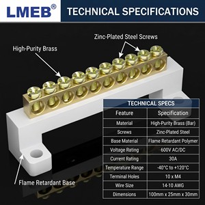 Bornier en cuivre à ressort de Type pont élevé Bornier de terre zéro boîte de Distribution en laiton bornier de terre connexion zéro faite - Product Image 2