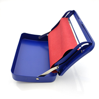 Boîte à rouleaux compacte carrée en métal noir mat personnalisée, étui à cigarettes RYO noir mat bleu rouge avec ceinture pour poche