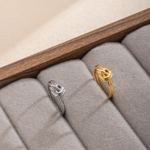 Gran oferta delicada, anillo de dedo de bloque de nudo de doble línea chapado en oro Real de 18 quilates sin deslustre para mujer para promesa de amor - Product Image 6