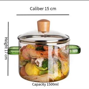 <span class=keywords><strong>Pot</strong></span> en verre Transparent résistant aux hautes températures épaissi ménage Double oreille soupe ragoût avec couvercle casserole de nouilles instantanées - Product Image 5