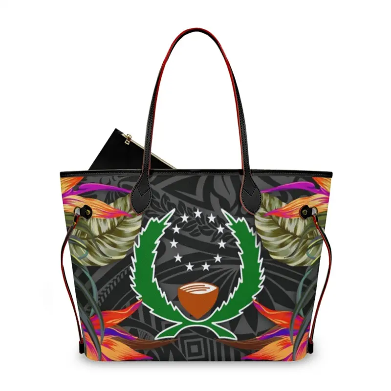 Tas tangan mewah untuk wanita Pohnpei Polynesian MOQ rendah menyesuaikan cetak grosir tas bahu wanita dengan dompet kecil kasual besar