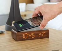 Multifunctionele digitale draadloze telefoonoplader wekker MDF houten plaat modern design spraakbesturing voor kantoor woonkamer