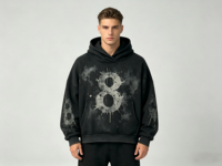 Sweat à capuche oversize pour homme, motif 8 Ball, imprimé DTG Kornit personnalisé, noir délavé vintage, streetwear hip-hop